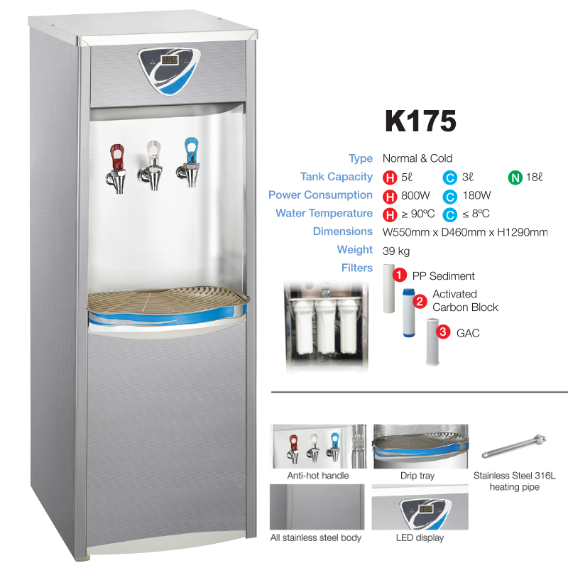 K175 (Hot, Normal & Cold) Stainless Steel Water Cooler